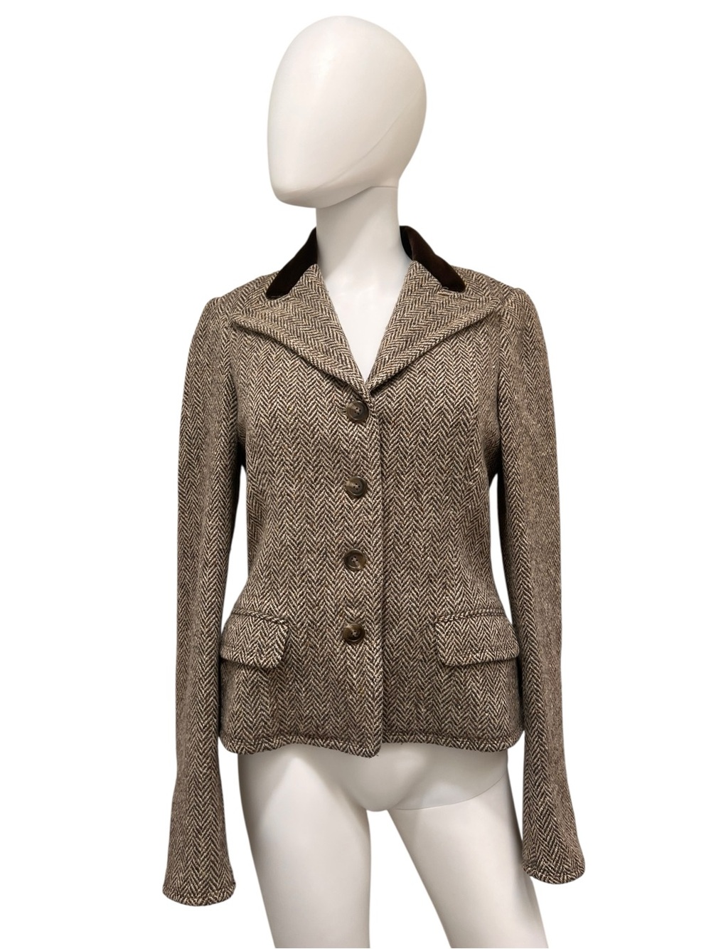 Ralph Lauren Black Label- Vintage Brown Herringbone Tweed Wool Blazer. Size 10